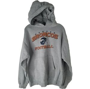 Denver Broncos Reebok Grey Long Sleeve Graphic Pullover Hoodie Size Medium